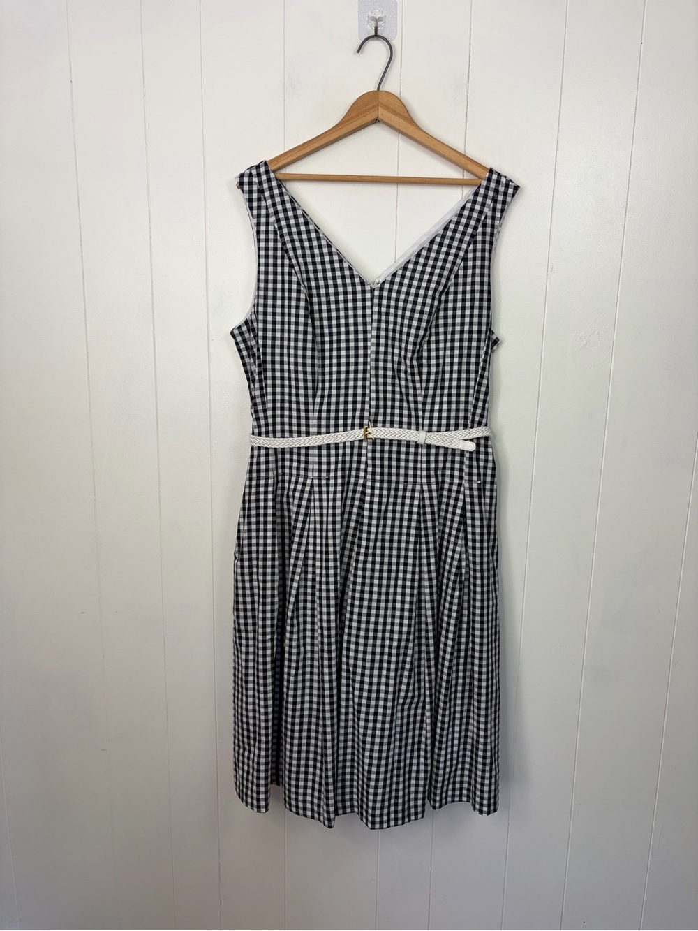 Cleo Black White Gingham Fit Flare Midi Dress A-Line Pockets Sleeveless Size 14 - Picture 3 of 14
